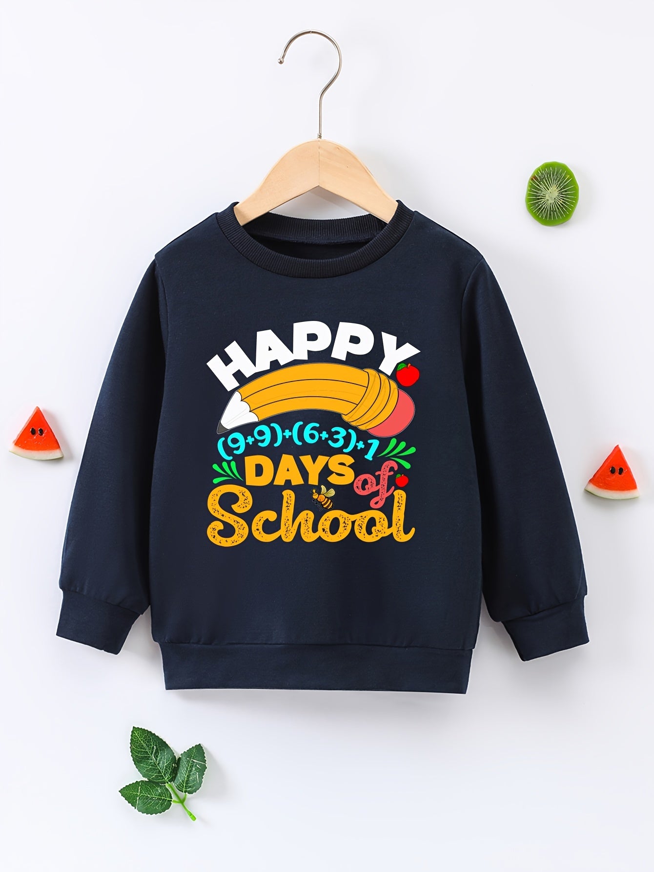 Boys Cartoon Letter Print Happy School Sweatshirt