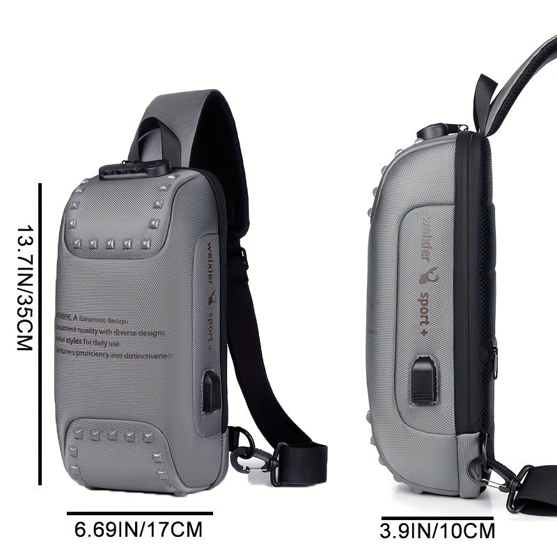 Anti-theft Chest Bag with Combination Lock, USB Fast Charging