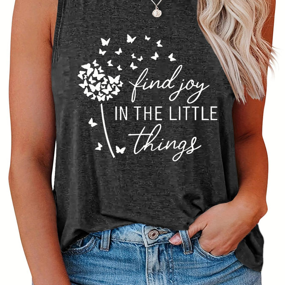  Letter & Butterfly Print Tank Top