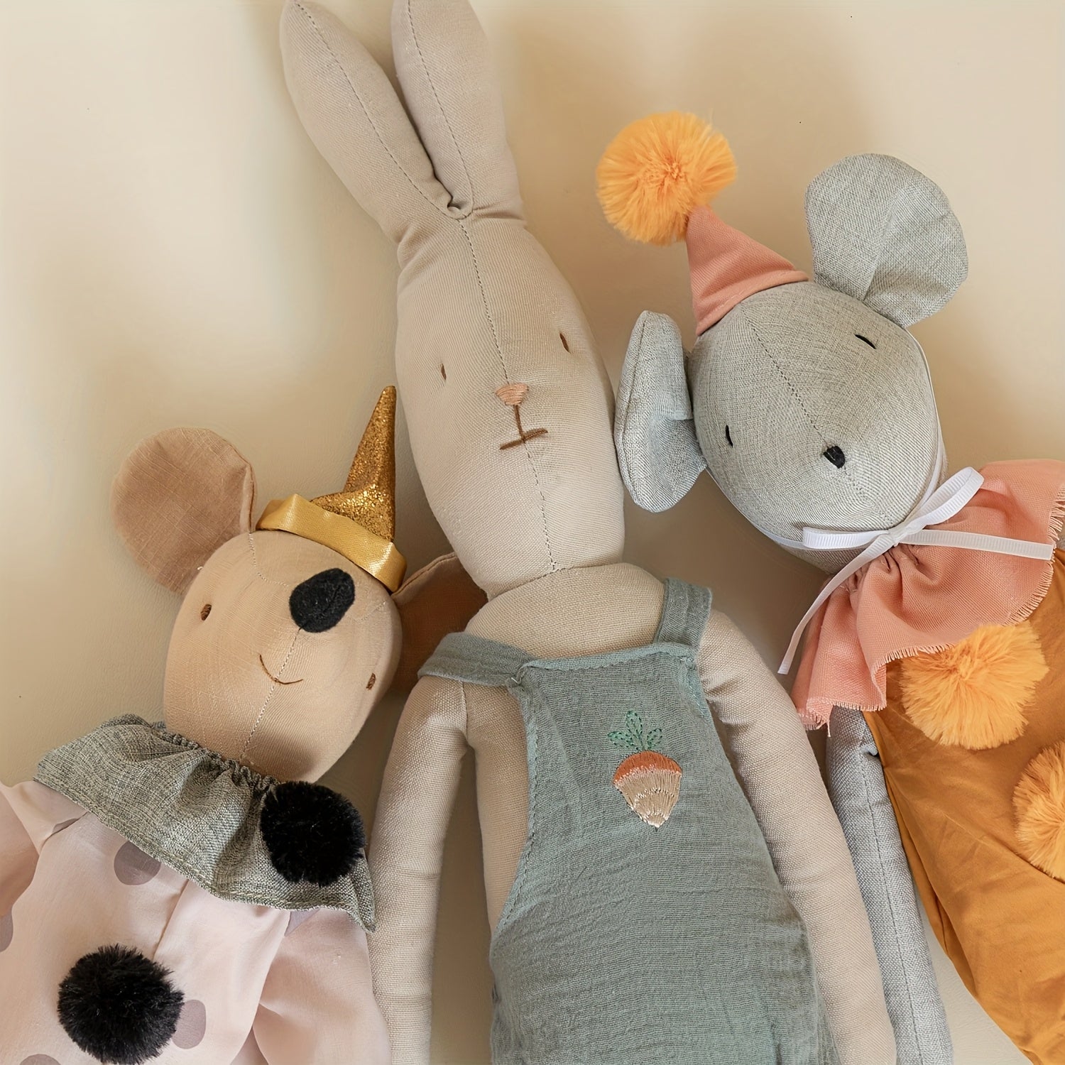 Adorable Plush Rabbit Dolls with Crown & Party Hat