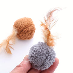 Interactive Cat Teaser Toy Plush Ball with Feathers