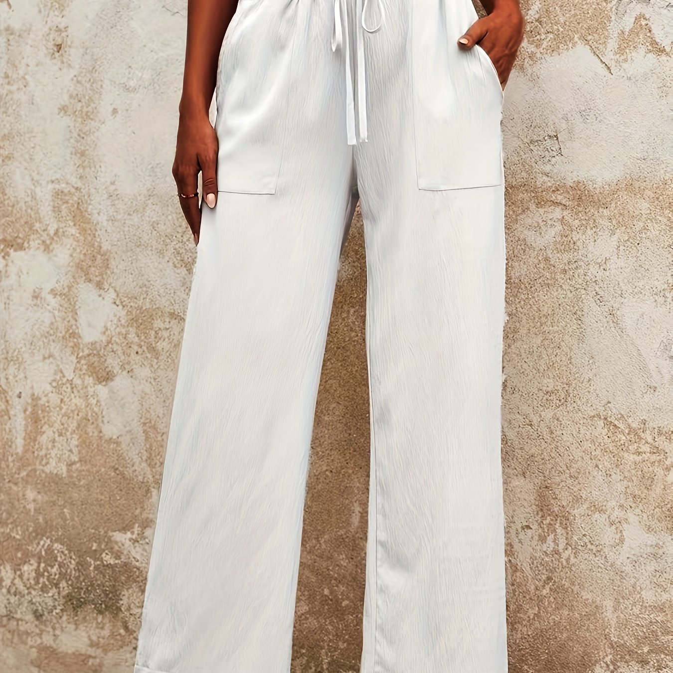  Wide Leg Drawstring Pants High Rise Pockets