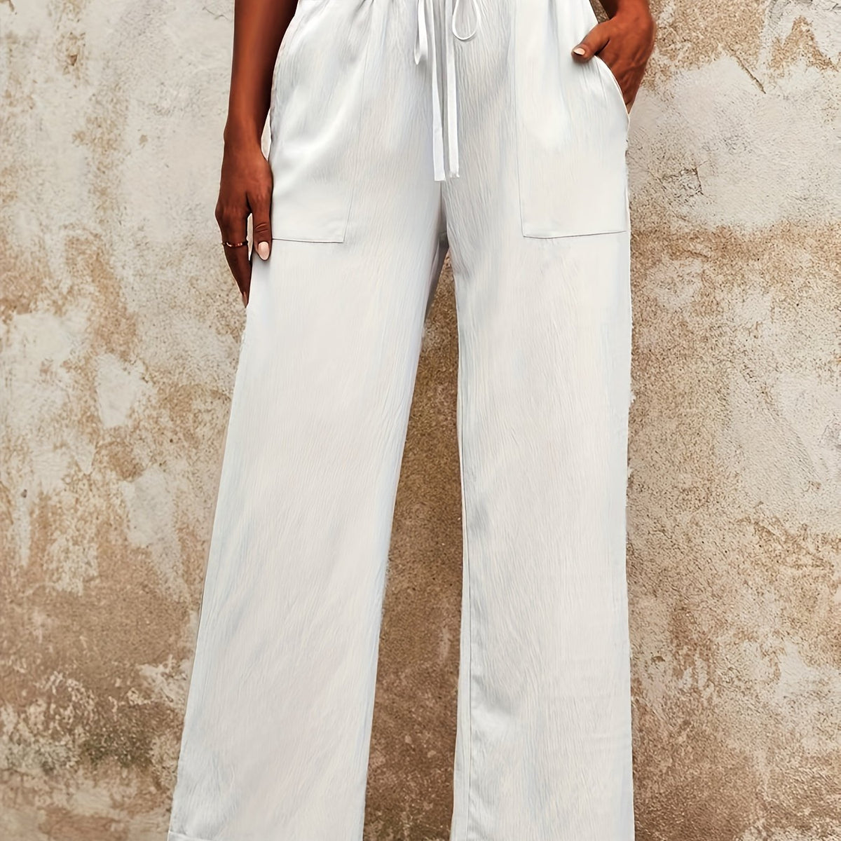  Wide Leg Drawstring Pants High Rise Pockets