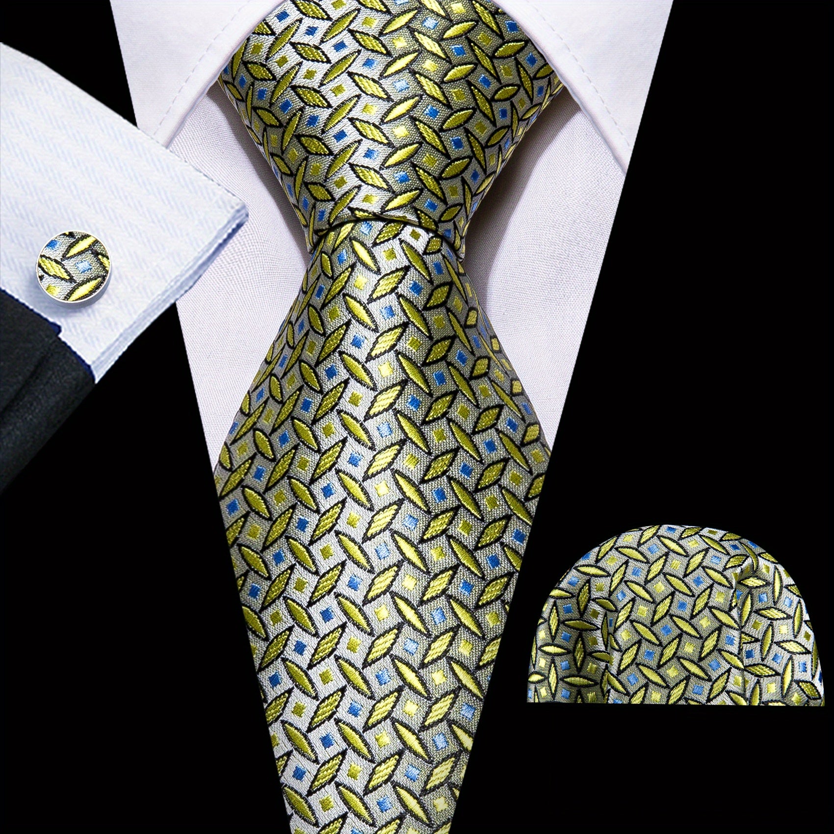 Men's Tie, Handkerchief, Cufflinks Set for Wedding Party