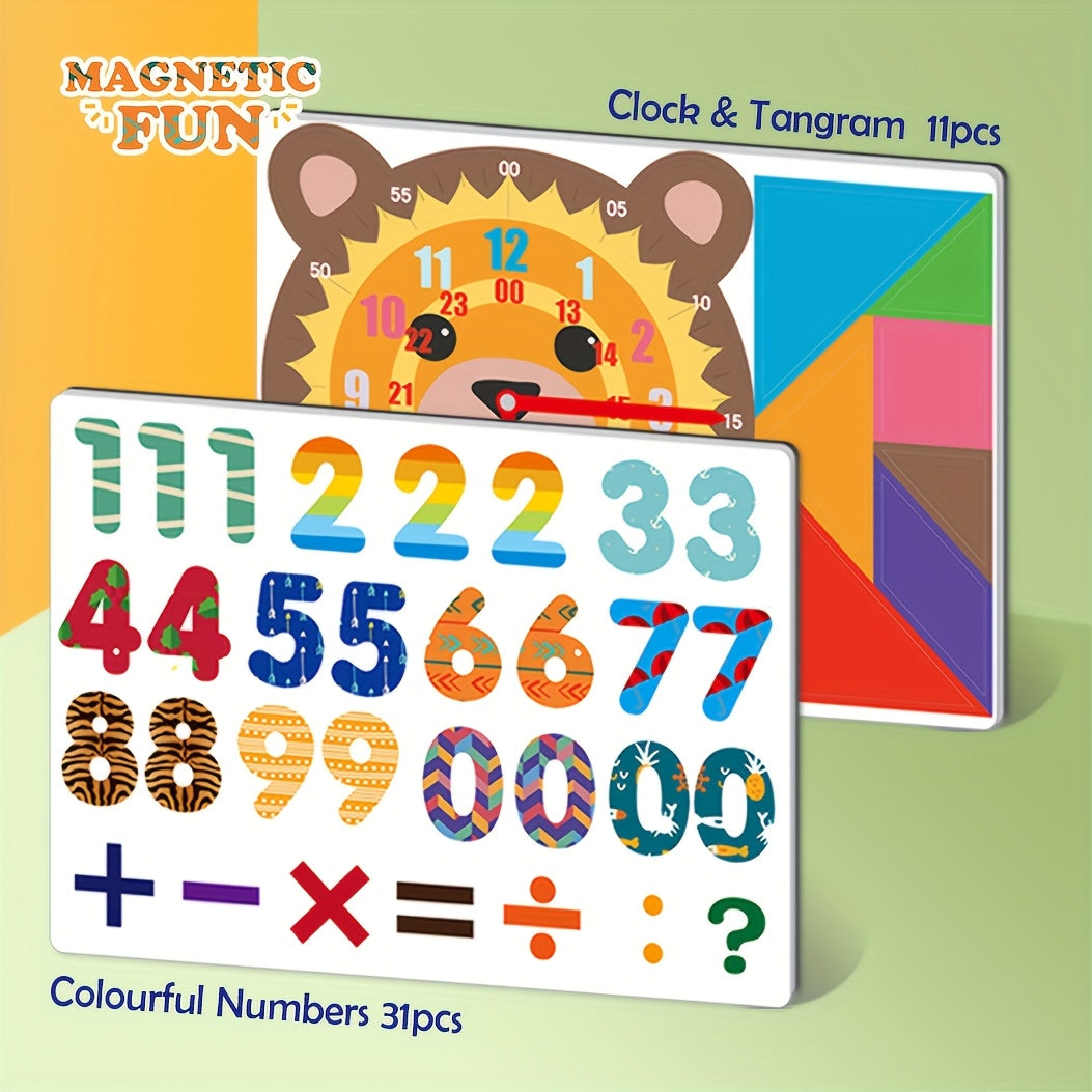 Magnetic Letters & Numbers Clock Toy Set ABC Numbers Colorful Animals