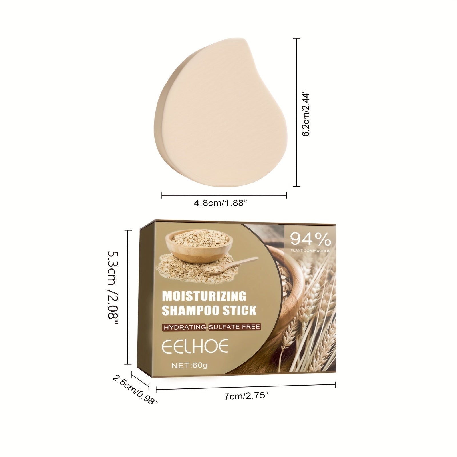 60g Oat & Rice Shampoo Soap for Strong, Thick, Revitalized Hair