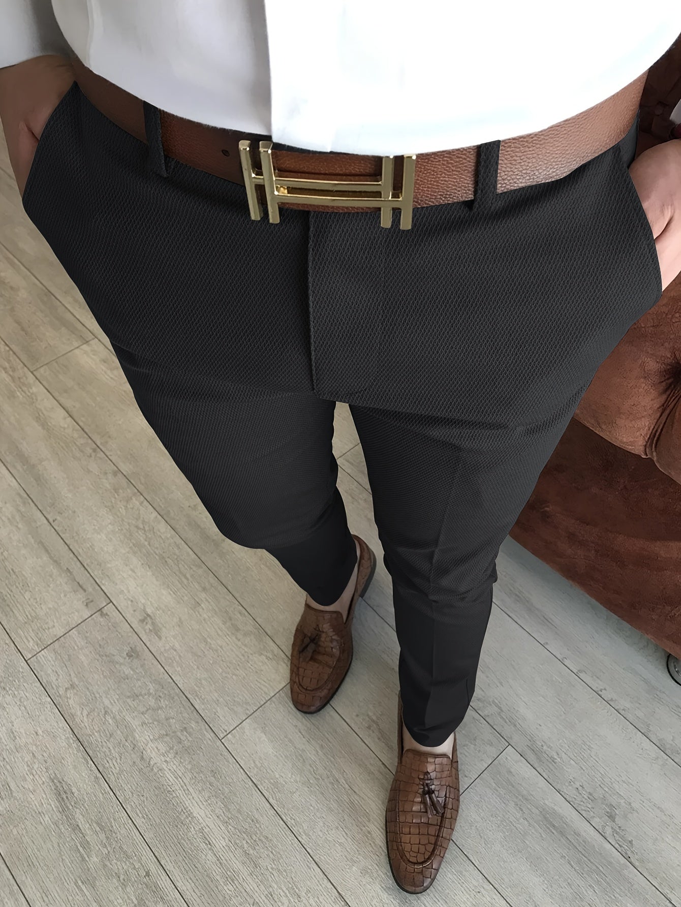Men's Slim Fit Stretch Dress Pants Vintage Style Casual Business