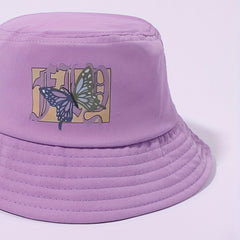 Purple Butterfly Print Bucket Hat Y2K Sunscreen Fisherman Cap
