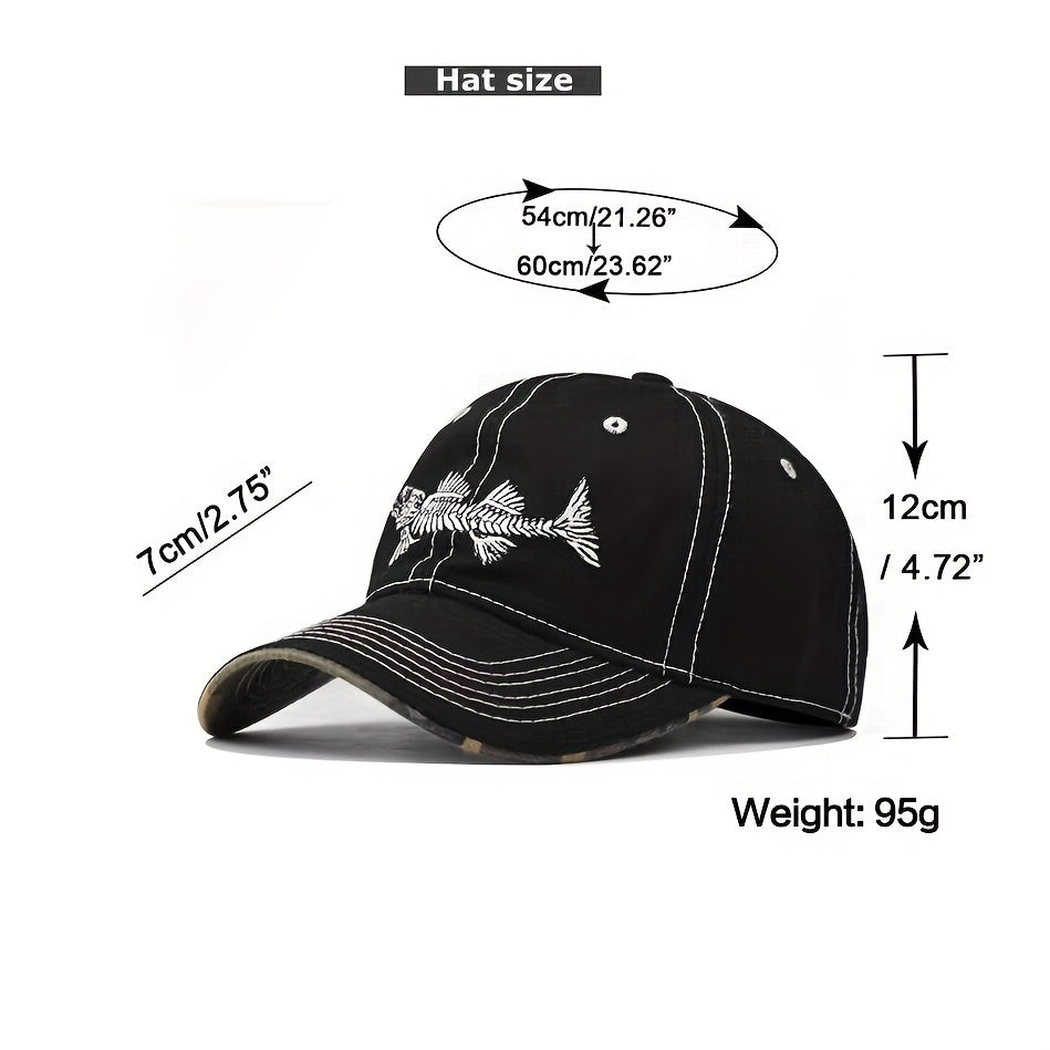 Unisex Fishbone Embroidery Baseball Cap Adjustable Sunshade Outdoor Sport