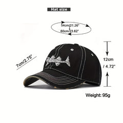 Unisex Fishbone Embroidery Baseball Cap Adjustable Sunshade Outdoor Sport