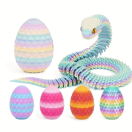 Colorful 3D Printed Snake & Egg Ornaments - Festive Decor