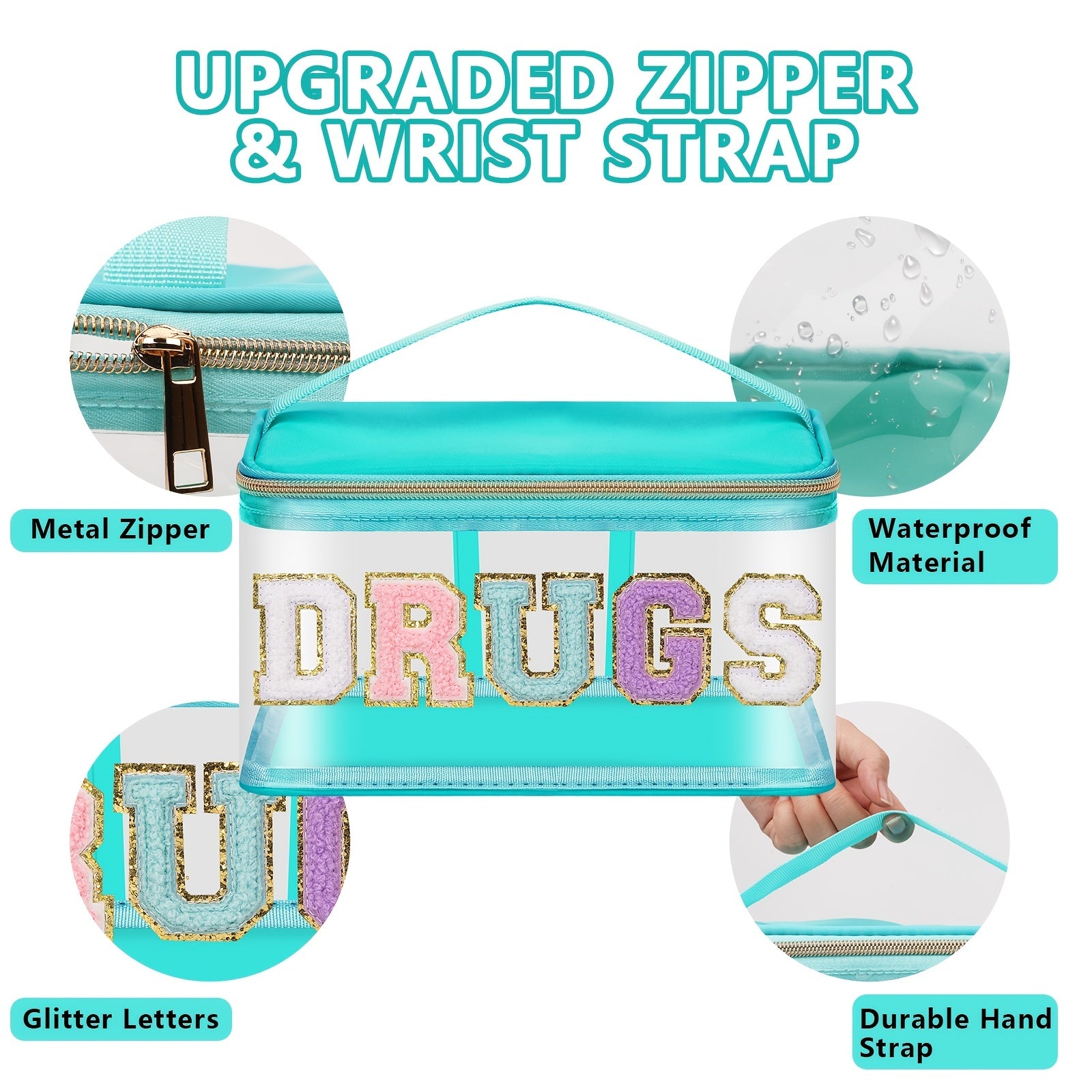 Chenille Letter Clear Makeup Bag Waterproof Glitter Cosmetic Handbag