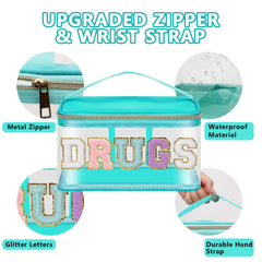 Chenille Letter Clear Makeup Bag Waterproof Glitter Cosmetic Handbag