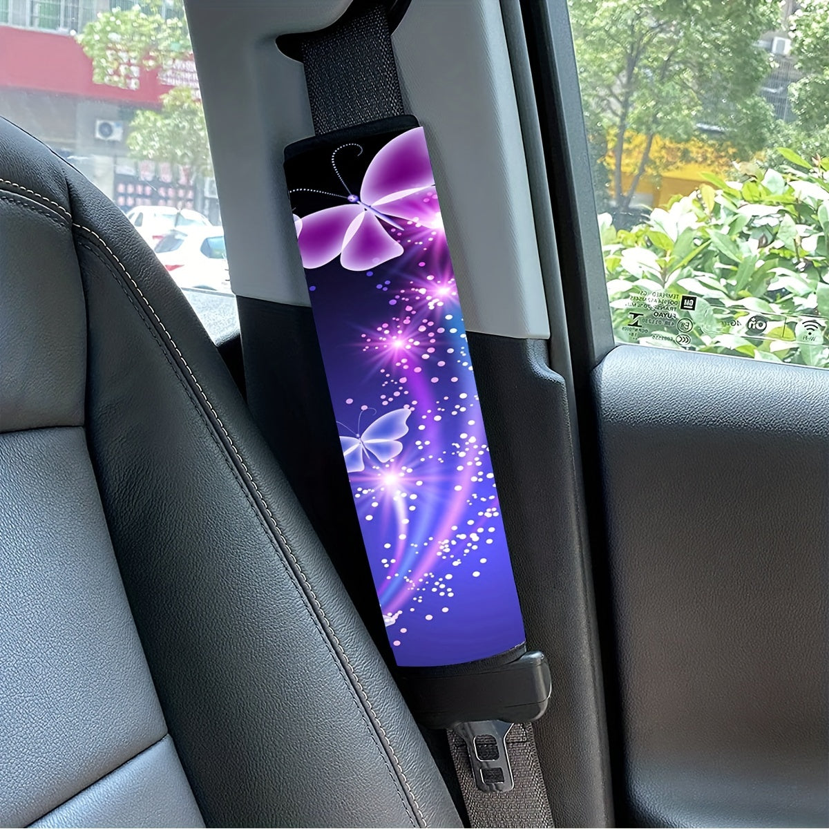 Feather Purple Butterfly Print Car Seat Belt Cover