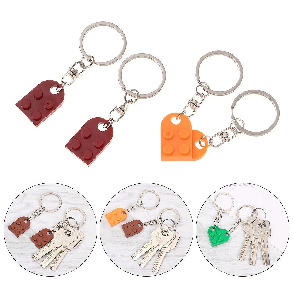Love Heart Brick Keychain Set For Couples Friendship Heart KeyRing