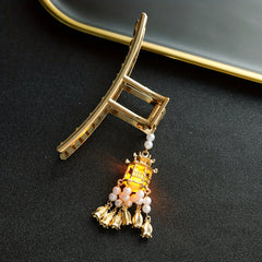Luminous Lantern FauxPearl Tassel Hair Claw Clip Metal Golden Retro
