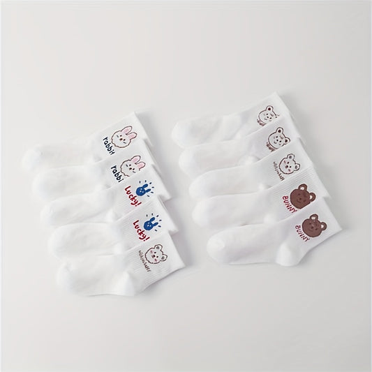 10 Pairs Bear & Bunny Print Mid Tube Socks for Women