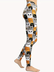 Cat Print Plus Size Sports Leggings Medium Stretch Skinny Leggings