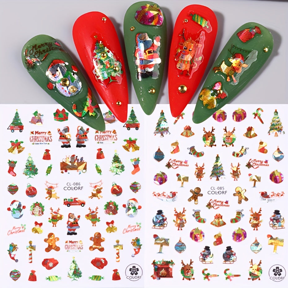 3D Christmas Nail Art Sticker Green Christmas Tree Self Adhesive Sliders