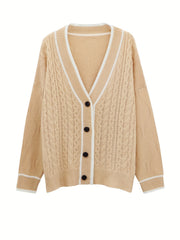 Women's Plus Knitted Button Up Long Sleeve Cardigan