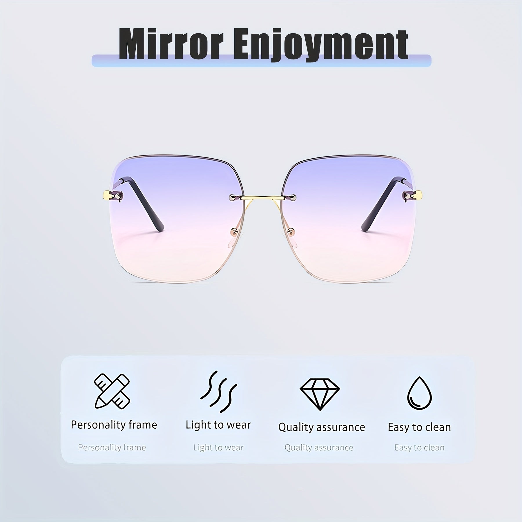 Square Rimless Sunglasses Ombre Metal UV400 Sun Shades