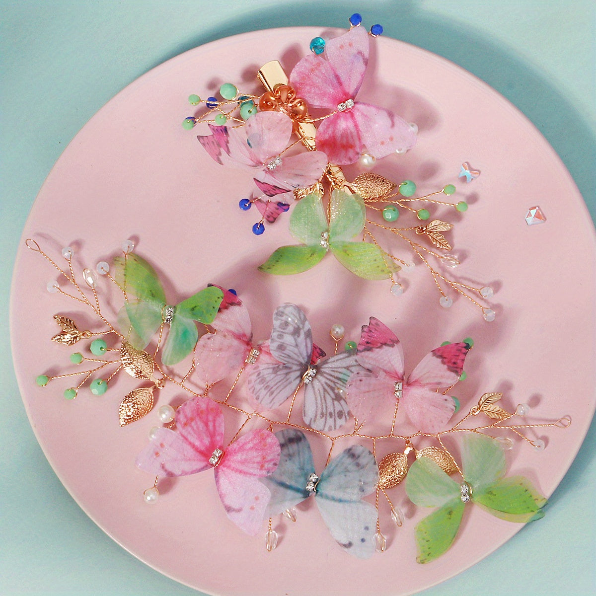 2pcs Summer Dopamine Butterfly Hair Clips Gradient Wedding Decorations