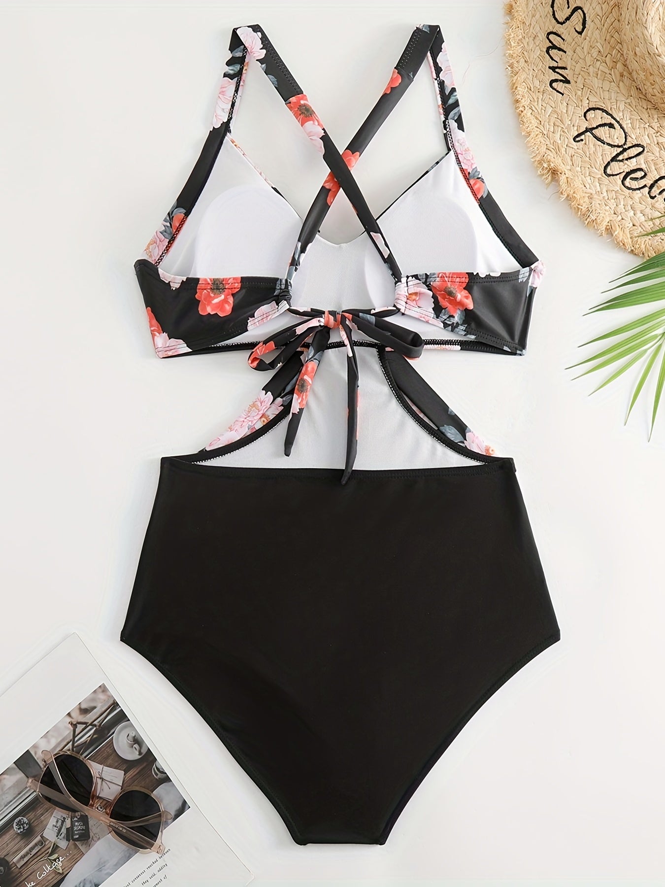 Criss Cross One Piece Swimsuit Cut Out Tie Back High Cut Bathing Suit