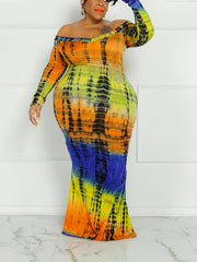  Tie Dye Off Shoulder Maxi Mermaid Dress