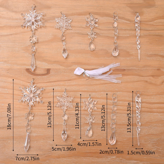 10pcs Acrylic Snowflakes Icicle Hanging Decoration Christmas Tree Supplies