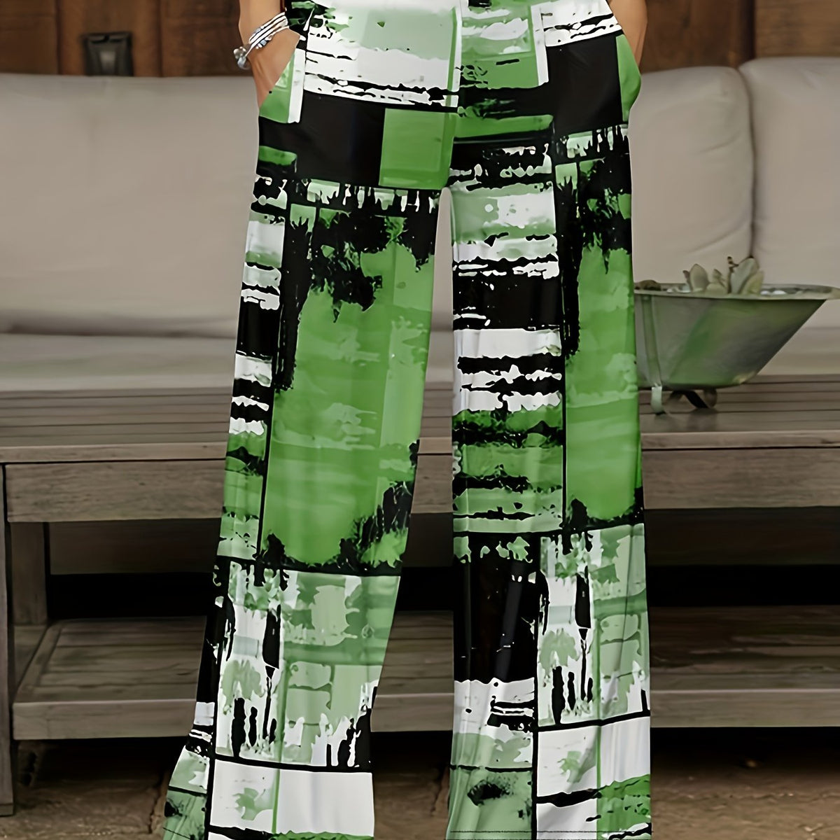 Women's Plus Tie Dye High Rise Wide Leg Pants With Pockets