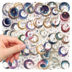 50pcs Galaxy Crescent Moon Stickers - Celestial Designs for DIY Projects