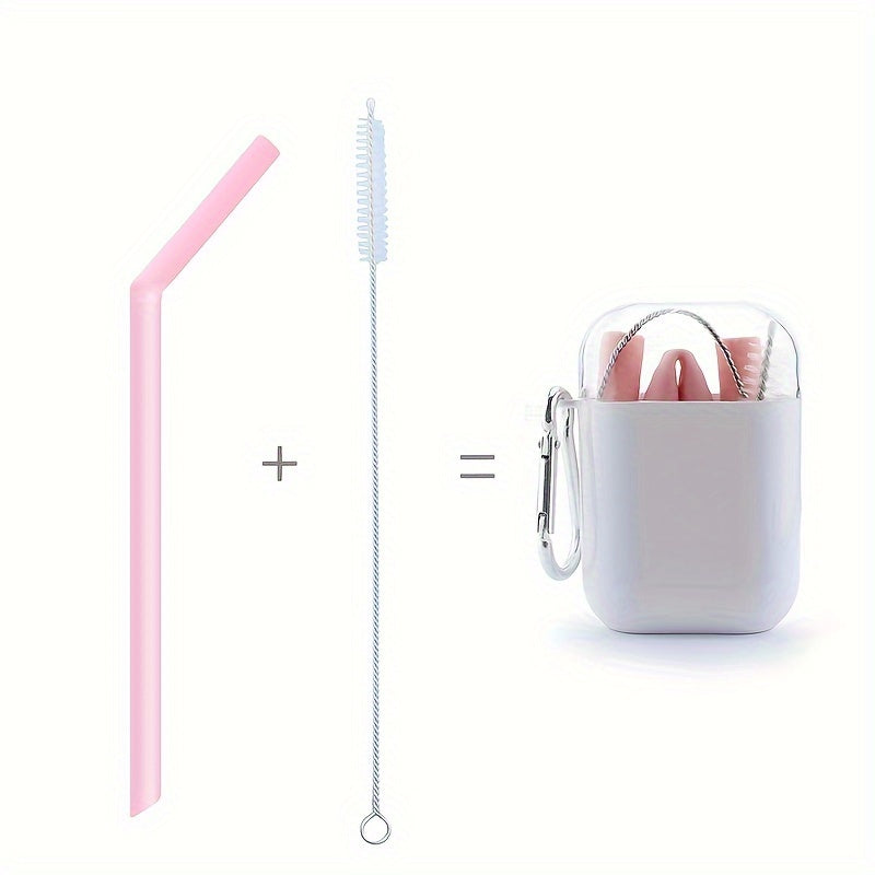 1pc Foldable Silicone Straw And Straw Brush Portable Straw