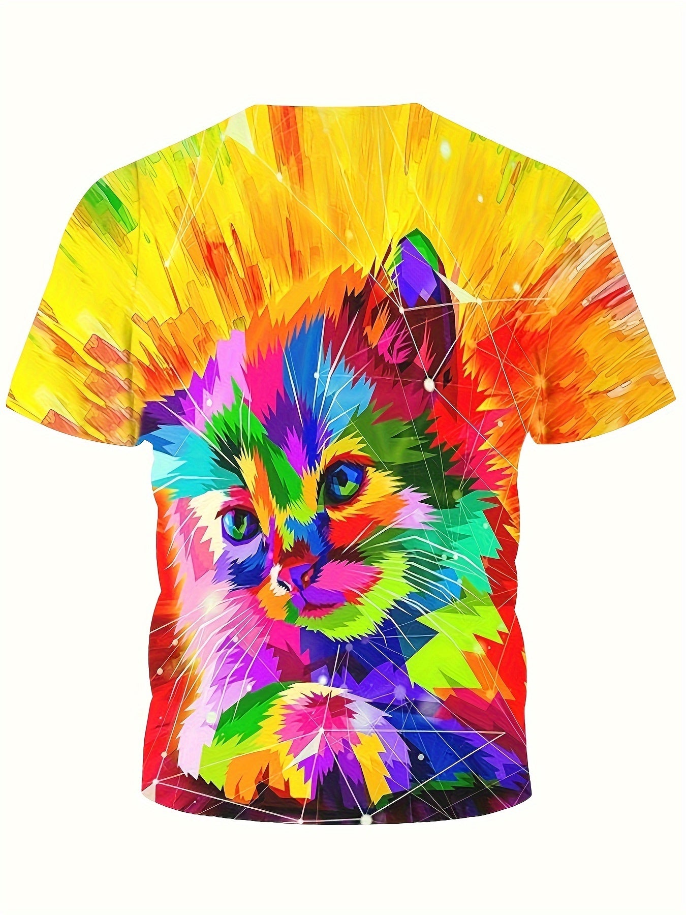 3D Rainbow Tie Dye Kitty Graphic Short Sleeve T shirt For Girls boys
