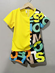 Boys Letter Pattern Casual Outfit T shirt & Shorts For Summer Kids