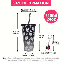 Love Heart Pattern Changing Cup With Straw And Lid 710ml