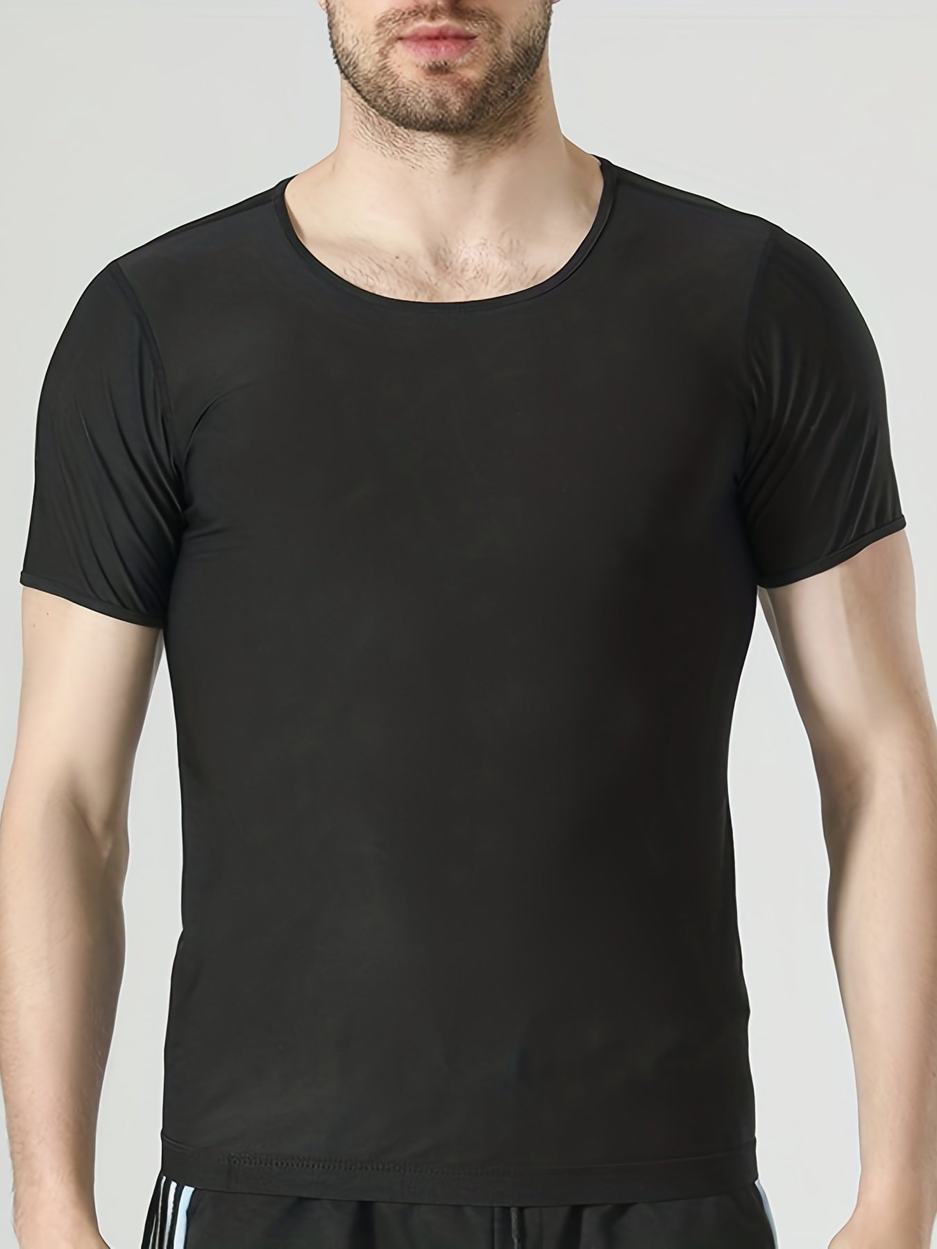 Men's High Stretch Sports T Shirt Slim Fit Crew Neck Solid