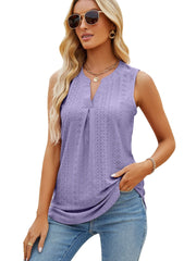 Eyelet Embroidered Tank Top Summer V-neck Sleeveless Tank Top