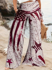 Independence Women's Plus Star & Stripe Ruched Flared Leg Pants