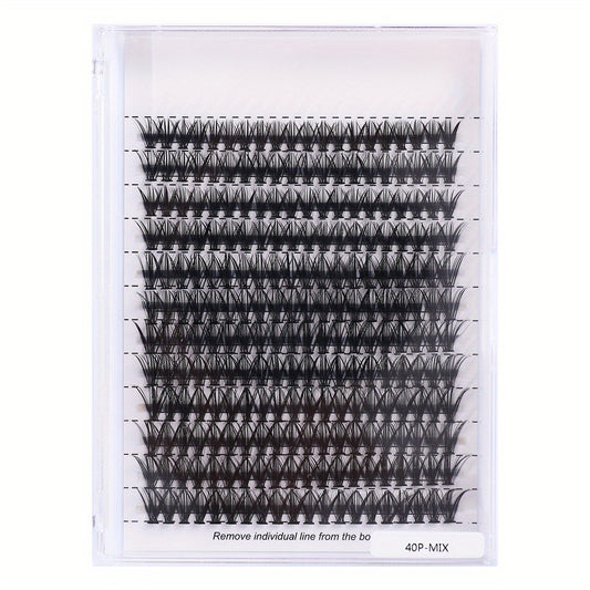 120 Pcs 12 Rows DIY Lash Clusters 40D W Shape D Curling Mixed Length Reusable
