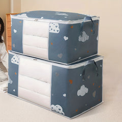 Large Cartoon Print Bedding Storage Bag with Zipper & Handle
