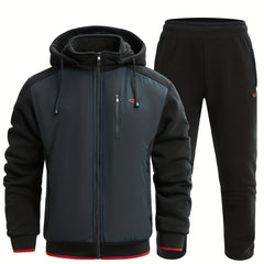 Men's Thermal Sports Suit Set for Winter - Jacket with Hood and Comfy Pants