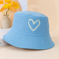 Heart Print Reversible Bucket Hat Solid Couple Fish