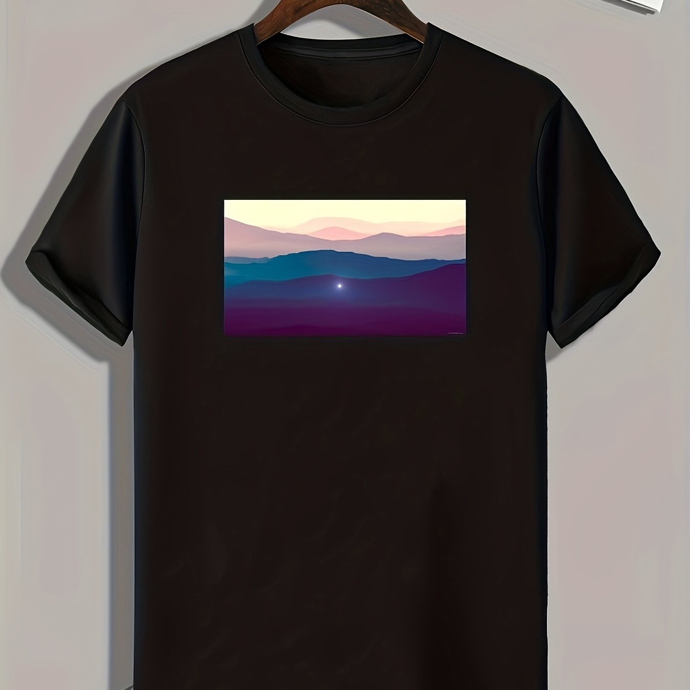 Scenery Print Men's Comfy T shirt Active Slightly Stretch Tee