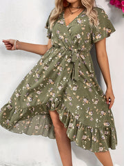 Floral Print Knot Side Wrap Allover Dress