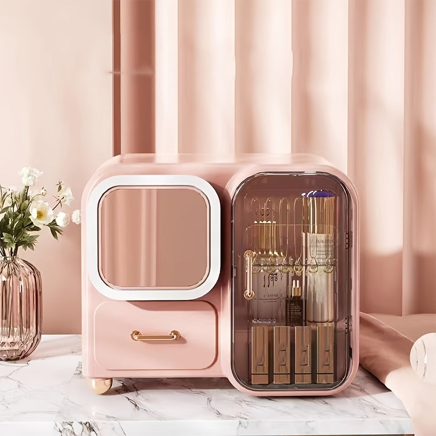 Makeup Organizer With Mirror Waterproof Dustproof Storage Rack