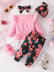 Baby Girls Letters Long Sleeve Top and Floral Pants Set