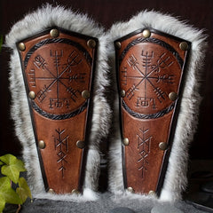 2pcs Viking PU Leather Rabbit Fur Bracers for Halloween Cosplay Props