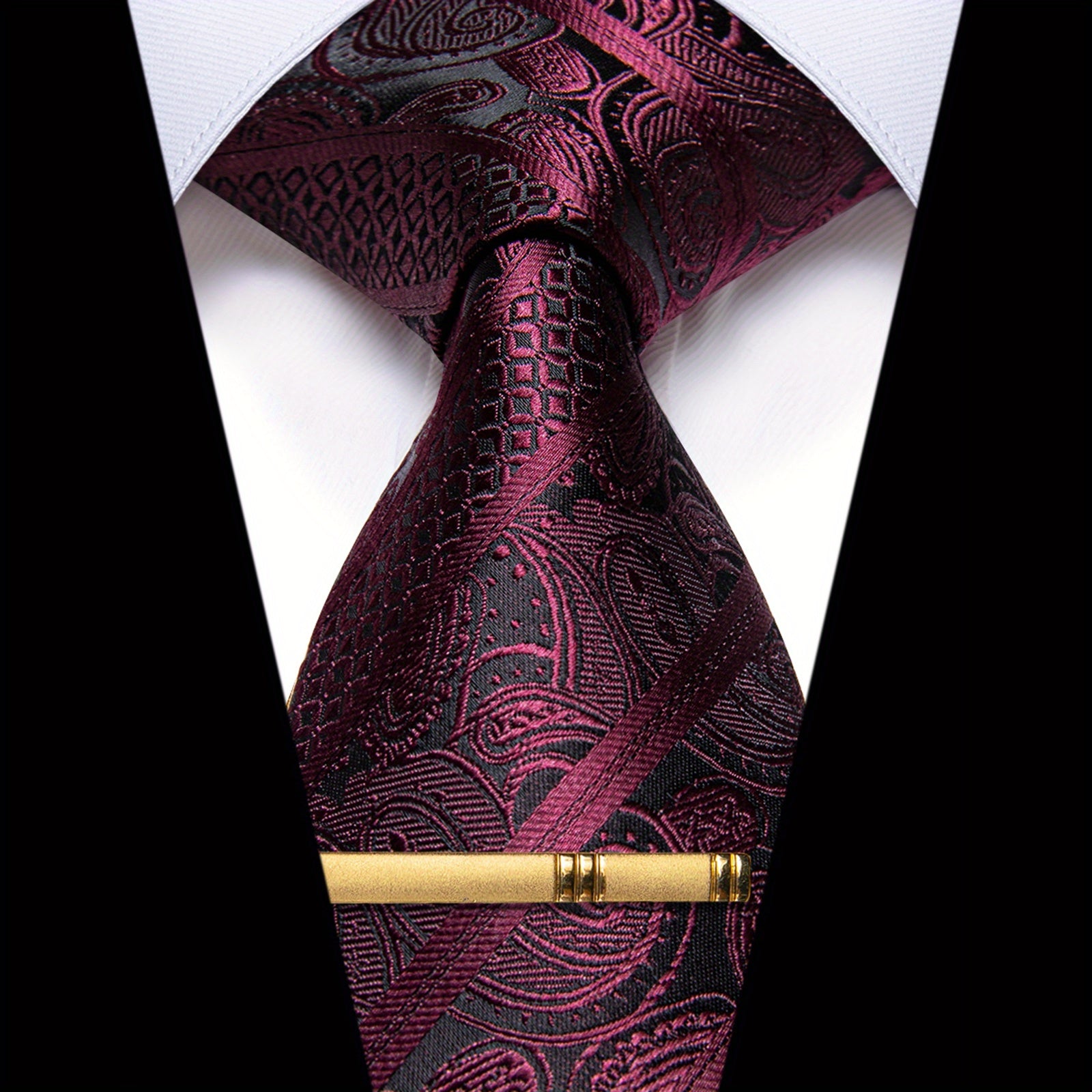 Men's Striped Jacquard Tie Set Necktie Clip Business Wedding