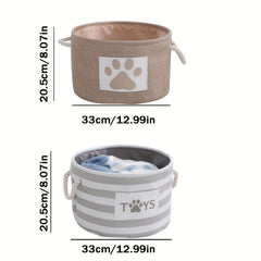 2pcs Cartoon Round Linen Fabric Storage Hamper Doy Claw Printing