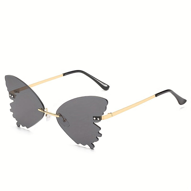 Butterfly Rimless Sunglasses UV400 Tinted Rivet Glasses